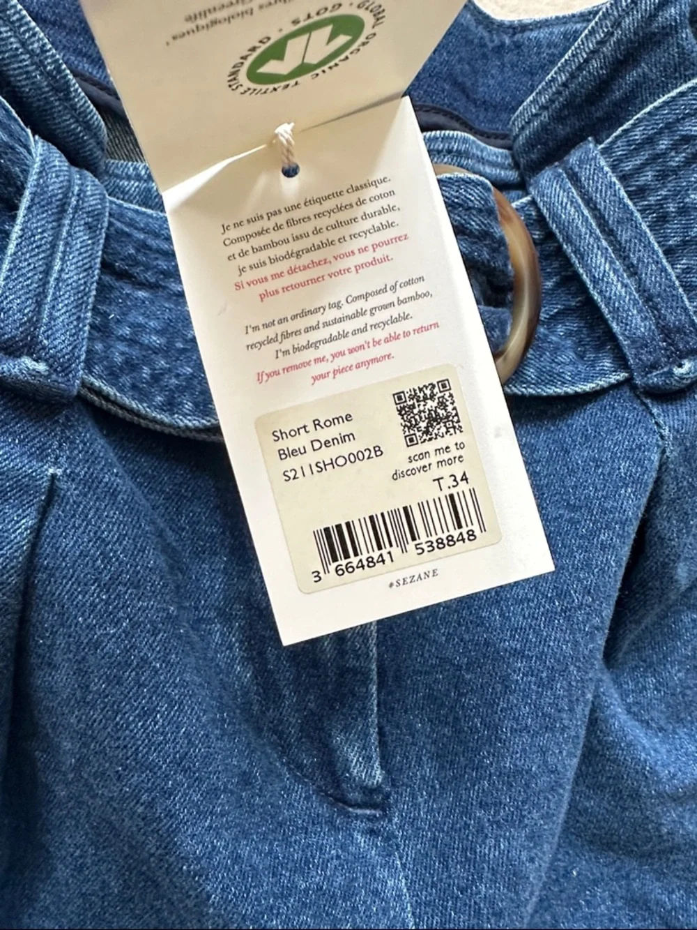 NWT Sezane Blue Denim Shorts Size 34 - Picture 3 of 5